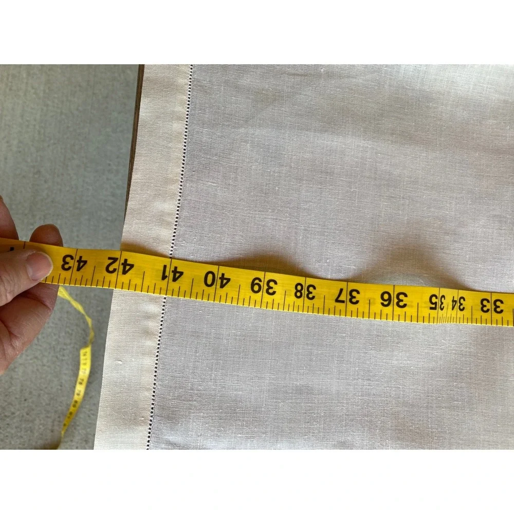 Vintage Cream Linen Square‎ Tablecloth Hemstitch Border 41x41  Classic